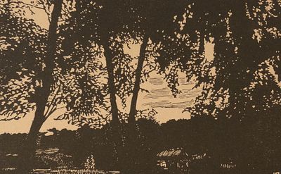 Павлов И. Н. Пейзаж. 1920-е гг. Бумага, ксилография. Размер листа 13,8х24 см. Условно хорошее 