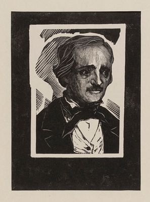 [Из коллекции П. Е. Корнилова] Львова Н. А. Портрет Эдгара Алана По. 1969. Бумага, ксилография. 