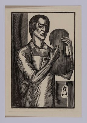 [Из коллекции П. Е. Корнилова] Розенталь В. Ю. Портрет Страдивари. 1971. Бумага, ксилография. 