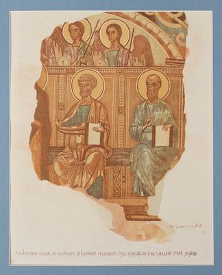 Фреска. Святые Апостолы, сидящие на престолах в картине страшного суда. Цветная литография в 