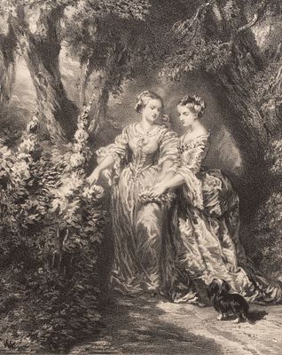 Изабе Л. Г. Э. (инвентор), Фишер (гравер). Дамы на прогулке. 1840-1850-е гг. Бумага 