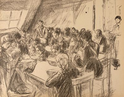 Либерман М. Обед в сиротском приюте. 1910. Бумага, литография. Размер 23,5х31 см. Хорошее 