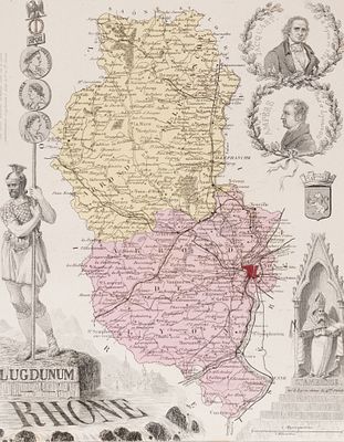 Вюйемин А., Але. Карта департамента Рона. Лист из атласа "Франция и колонии". 1878. Бумага 