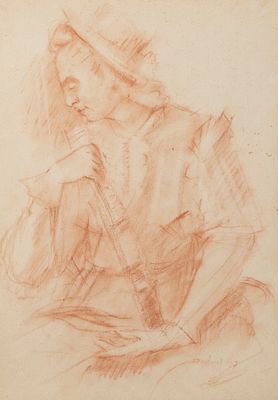 Першин (?) Портрет девушки. 1900-е гг. Бумага, сангина. Размер по раме 47х36 см. Условно 