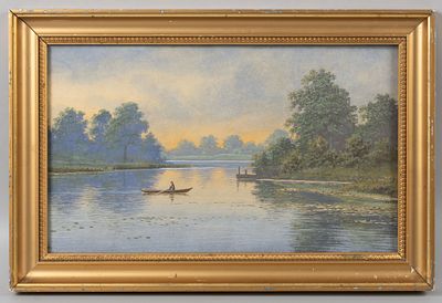 Н/х. Рыбак в лодке. Первая половина XX века. Бумага, гуашь. Размер по раме 26х39 см. Условно 