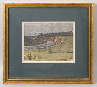 Сологуб Л. Р. [приписывается] Пейзаж. Вид на реку. Первая половина XX век. Бумага, тушь 