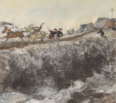 Лебедев В. В. В деревне. 1911. Бумага, графитный карандаш, акварель, белила. Размер по раме 30 