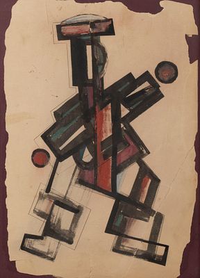 Н/х. Фигура в стиле конструктивизма. Первая четверть XX века. Бумага, гуашь, тушь. Размер по 
