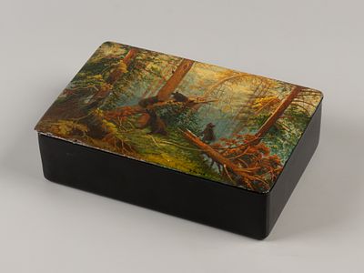 Шкатулка. Утро в сосновом бору (по мотивам картины И.Шишкина). Авт. Бушуев. Федоскино (?) 