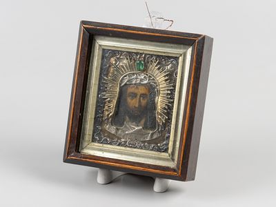 Икона. Спас Нерукотворный. Санкт-Петербург, 1855. Дерево, масло; бел. металл, штамповка 