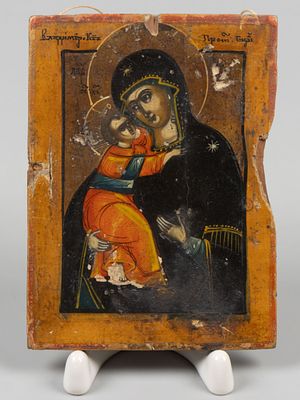 Икона. Владимирская Богоматерь. Новгород, 1863. Дерево, левкас, темпера. Размер 10,8х8 см. На 