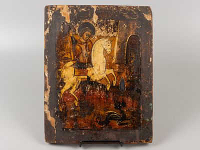 Народная икона. Святой Георгий Победоносец. Последняя треть XIX в. Дерево, левкас, темпера. Из 