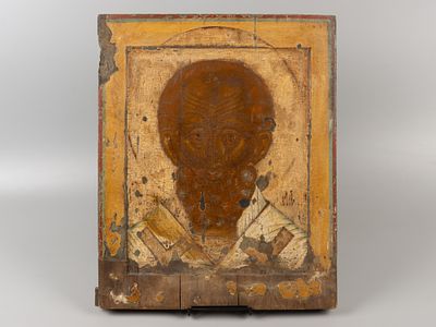 Старообрядческая икона. Николай Чудотворец (оплечный). Поморье (?), около 1800 года. Дерево 