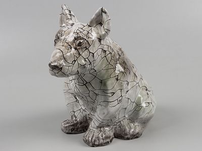 Авторская статуэтка. Бультерьер. ХХ в. Керамика, роспись. Высота 20,5 см. Без видимых изъянов.