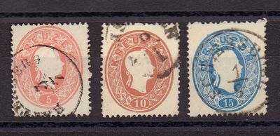 Почтовые марки Австрии. 1860 г. Набор из 3-х марок. Мих. №20-22. Гашеные.
