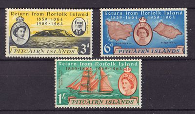 Почтовые марки острова Питкерн. Парусник. 1961 г. Мих. №32-34. Негашеные. Состояние *.