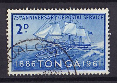 Почтовая марка острова Тонга. Парусник. 1961 г. Мих. №115. Гашеная.