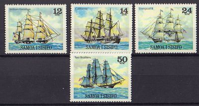 Почтовые марки Самоа. Парусники. 1980 г. Мих. №423-426. Негашеные. Состояние **.