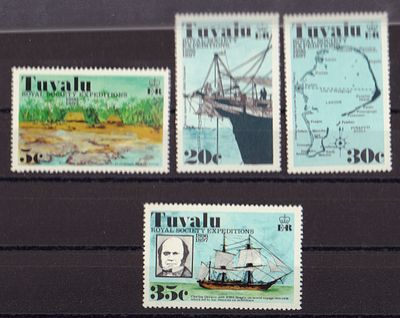 Почтовые марки острова Тувалу. Парусник. Карта. 1977 г. Мих. №54-57. Негашеные. Состояние **.