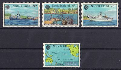 Почтовые марки острова Норфолк. Корабли. Карта. 1983 г. Мих. №315-318. Негашеные. Состояние **.