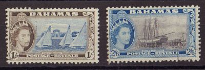 Почтовые марки Багамских островов. Парусники. Набор из 2-х марок. 1954 г. Мих. №173 и 175. Гашеные.