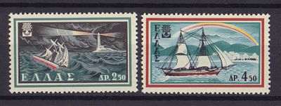 Почтовые марки Греции. Парусники. 1960 г. Мих. №724-725. Негашеные. Состояние **.