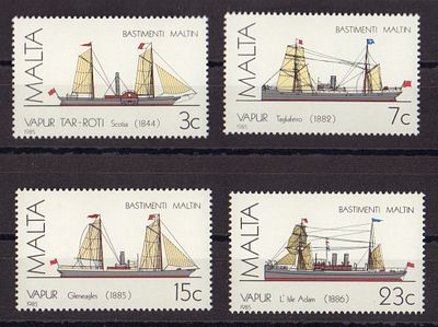 Почтовые марки Мальты. Парусные пароходы. 1985 г. Мих. №739-742. Негашеные. Состояние **.