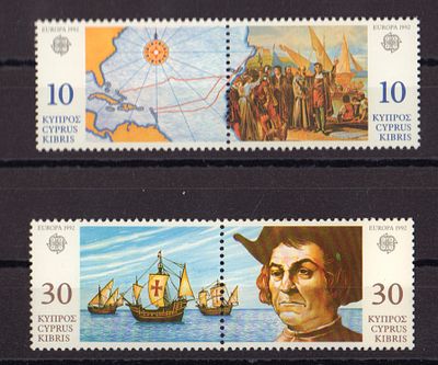 Почтовые марки Кипра. Парусники. Мореплаватель. 1992 г. Мих. №790-793. Две пары марок. 