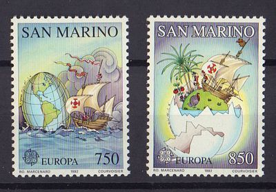 Почтовые марки Сан-Марино. Парусники. 1992 г. Мих. №1508-1509. Негашеные. Состояние **.