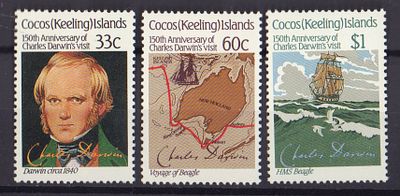 Почтовые марки Кокосовых островов. Парусник. Карта. Ученый. 1986 г. Мих. №160-161. Негашеные. 