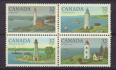 Почтовые марки Канады. Маяки. 1984 г. Мих. №927-930. Сцепка. Негашеная. Состояние **.
