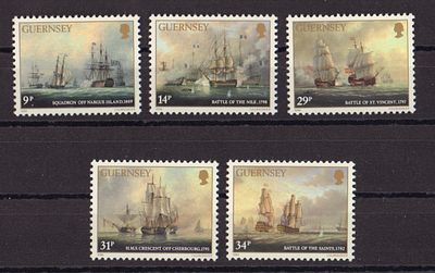 Почтовые марки острова Гернси. Парусники. 1986 г. Мих. №352-356. Негашеные. Состояние **.