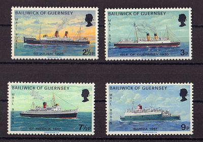 Почтовые марки острова Гернси. Корабли. 1973 г. Мих. №75-78. Негашеные. Состояние **.