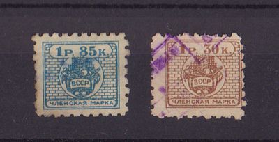 Непочтовые профсоюзные марки. ВССР. Набор из 2-х марок. 3-й выпуск СССР. 1929 г. Гашеные.