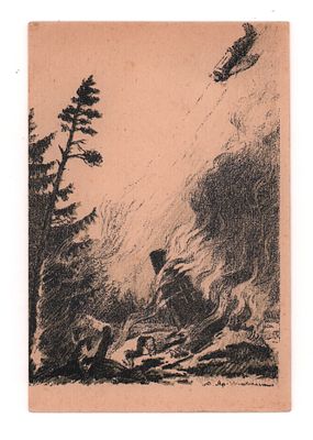 Автолитография худ. А.Н. Яр-Кравченко. Подвиг Героя Советского Союза мл. лейтенанта И.П. 