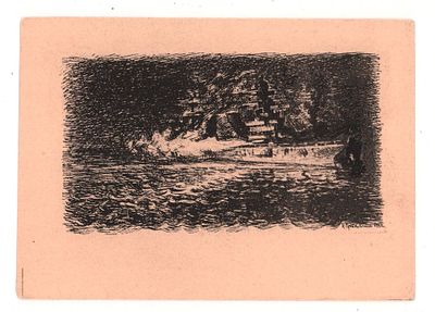 Худ. Н.Х. Рутковский. Залп с корабля. Блокадная открытка. Гдалин 636. Воениздат НКО. 