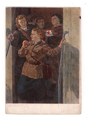 Художник В.Г. Одинцов. На фронт. Открытка периода ВОВ. Издание Художественного Фонда СССР 