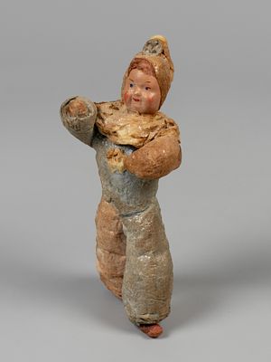 Ватная елочная игрушка. Арлекин. 1936-1960-е гг. СССР. Папье-маше, вата. Высота 12 см. Общее 