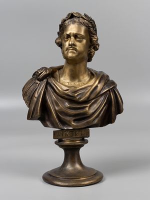 Бюст. Петр I. Реплика по старым формам. 1990-2000-е. Бронза, литье. Высота 23.5 см. Хорошее 