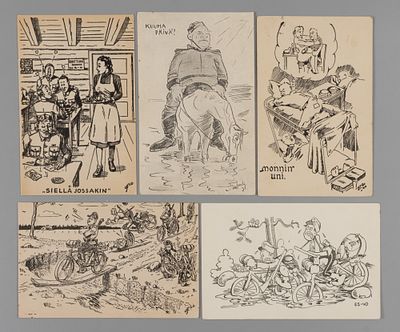 Карикатуры на армию Финляндии. 5 открыток 1931-1942 гг Почта. Открыточный формат. Разные 