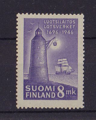 Почтовая марка Финляндии. Парусник. Маяк. 1946 г. Мих. №328. Негашеная. Состояние **.