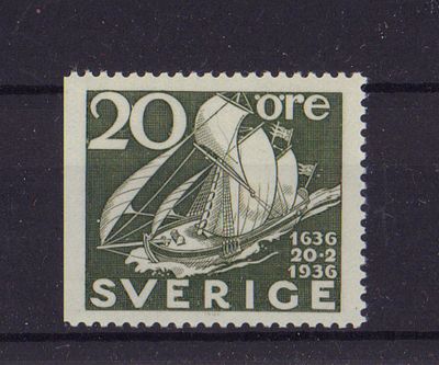 Почтовая марка Швеции. Парусник. 1936 г. Мих. №230. Негашеная. Состояние **/*.