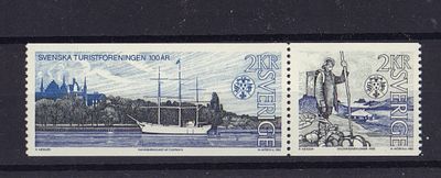 Почтовые марки Швеции. Парусник. 1985 г. Мих. №1340-1341. Сцепка. Негашеная. Состояние **.