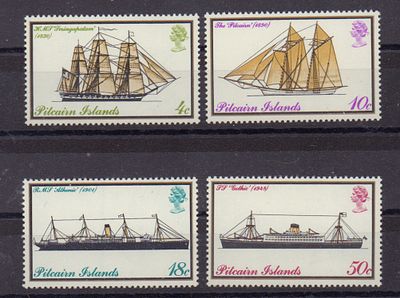 Почтовые марки острова Питкерн. Корабли. 1975 г. Мих. №147-150. Негашеные. Состояние **.
