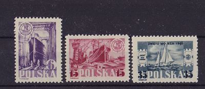 Почтовые марки Польши. Корабли. 1948 г. Мих. №490-492. Негашеные. Состояние *.