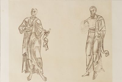 Фреска. Апостолы в куполе церкви св. Георгия в Старо-Ладожской крепости. Цветная литография в
