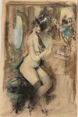 Рудаков С. К. Будуар. Дама в шляпе. Вторая половина XX в. Бумага, смешанная техника. Размер по