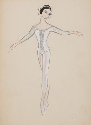 Бруни Т. Г. [по подписи] Эскиз костюма балерины. 1960-е гг. Бумага, гуашь. Размер 30,5х21,5 см. 
