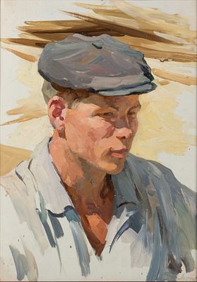 Вишняков О. Н. Портрет рабочего. 1957. Картон, масло. Размер по раме 53,5х40 см. Хорошее