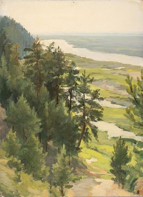 Афонина Т. К. Под Рязанью. 1954. Картон, масло. Размер 33,5х25 см. Хорошее состояние. Подпись